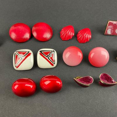 -223- COSTUME JEWELRY | Assortment Of Red Clip Earrings