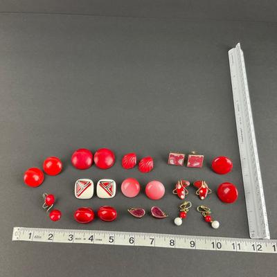 -223- COSTUME JEWELRY | Assortment Of Red Clip Earrings