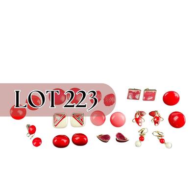 -223- COSTUME JEWELRY | Assortment Of Red Clip Earrings