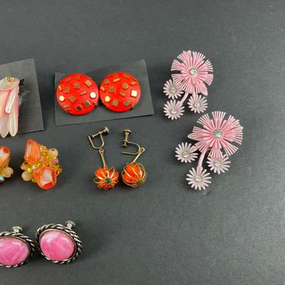 -227- COSTUME JEWELRY | Orange & Pink Clip Earrings