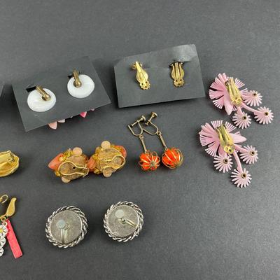 -227- COSTUME JEWELRY | Orange & Pink Clip Earrings
