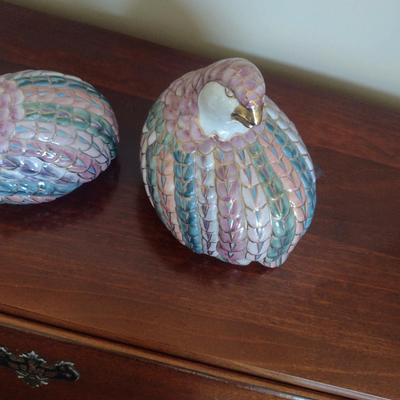 Pair of Multicolor Porcelain Quail Figurines