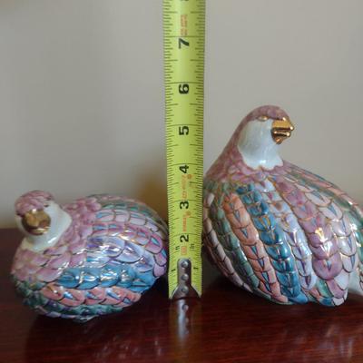 Pair of Multicolor Porcelain Quail Figurines