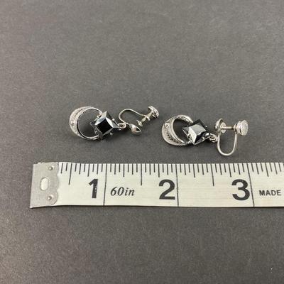 -244- SILVER | Sterling & Black Stone Sorrento Necklace & Earrings | Marked