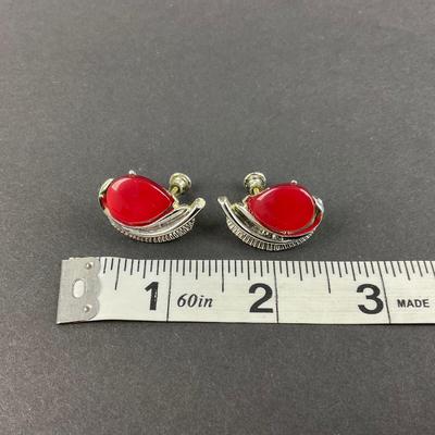 -246- COSTUME JEWELRY | Red Necklace and Earrings Set