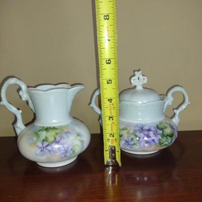Hand Painted Porcelain House Wares- Creamer, Covered Sugar Bowl, and Heart Shaped Trinket Box