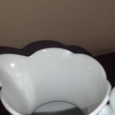 Hand Painted Porcelain House Wares- Creamer, Covered Sugar Bowl, and Heart Shaped Trinket Box