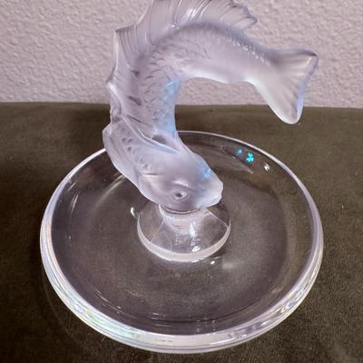 Lalique France Ring Trinket Holder Dish Signed - Leaping Koi Fish