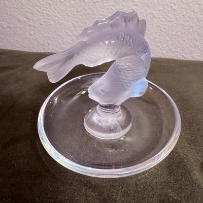 Lalique France Ring Trinket Holder Dish Signed - Leaping Koi Fish