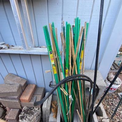 SHEPHERD HOOKS, CINDER BLOCKS, BRICKS AND PLANT STAKES