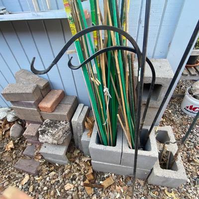 SHEPHERD HOOKS, CINDER BLOCKS, BRICKS AND PLANT STAKES
