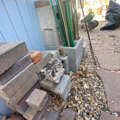 SHEPHERD HOOKS, CINDER BLOCKS, BRICKS AND PLANT STAKES