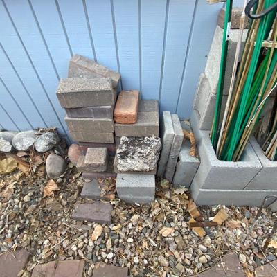 SHEPHERD HOOKS, CINDER BLOCKS, BRICKS AND PLANT STAKES