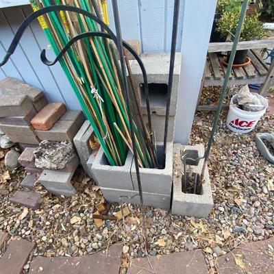 SHEPHERD HOOKS, CINDER BLOCKS, BRICKS AND PLANT STAKES