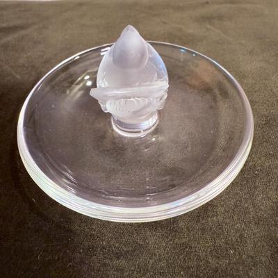 Lalique France Ring Trinket Holder Dish Signed - Finch Pinson Bird