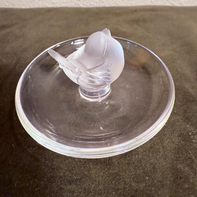 Lalique France Ring Trinket Holder Dish Signed - Finch Pinson Bird