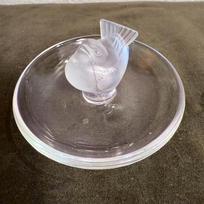 Lalique France Ring Trinket Holder Dish Signed - Finch Pinson Bird