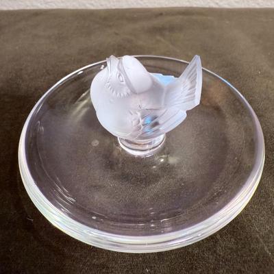 Lalique France Ring Trinket Holder Dish Signed - Finch Pinson Bird