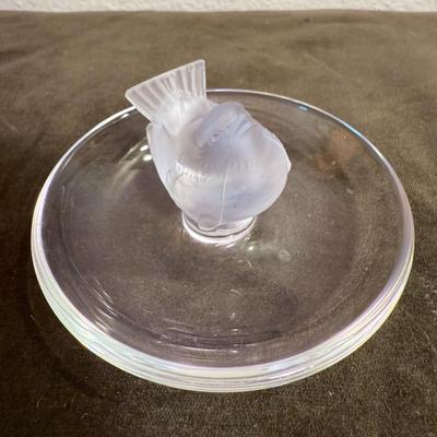 Lalique France Ring Trinket Holder Dish Signed - Finch Pinson Bird