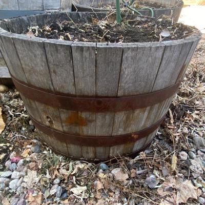 TWO WHISKEY BARREL PLANTERS