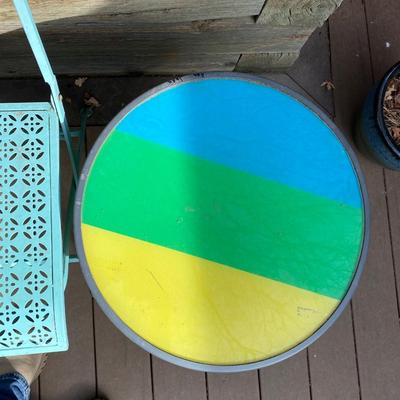 NEAT METAL FOLDING BENCH AND PATIO SIDE TABLE