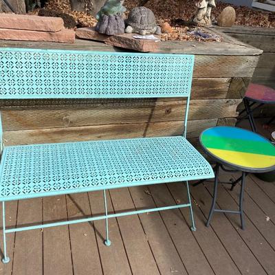 NEAT METAL FOLDING BENCH AND PATIO SIDE TABLE