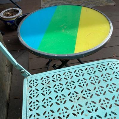 NEAT METAL FOLDING BENCH AND PATIO SIDE TABLE