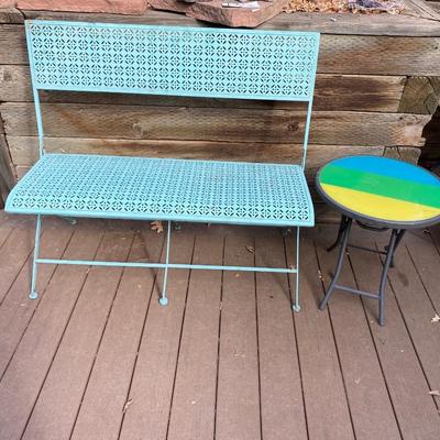 NEAT METAL FOLDING BENCH AND PATIO SIDE TABLE