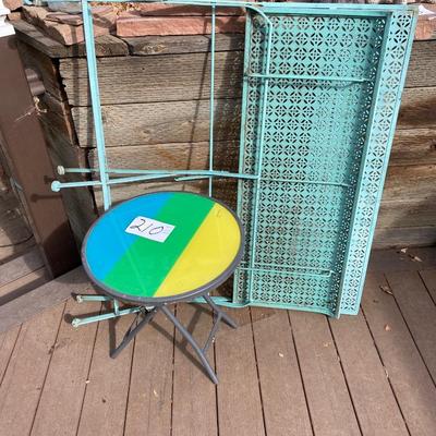 NEAT METAL FOLDING BENCH AND PATIO SIDE TABLE