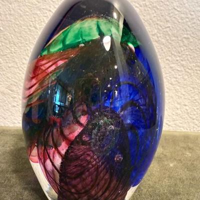 Blue Green Red Jewel Tone Egg Shape Paper Weight