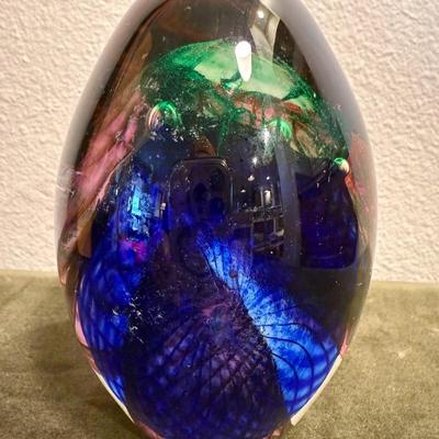Blue Green Red Jewel Tone Egg Shape Paper Weight