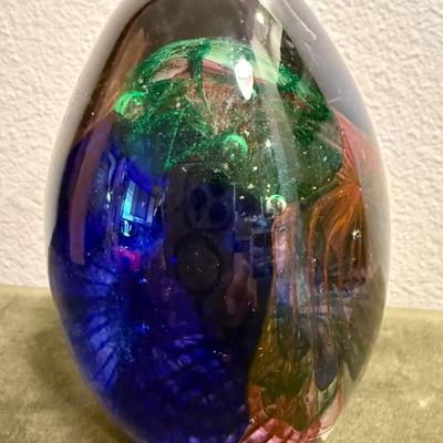 Blue Green Red Jewel Tone Egg Shape Paper Weight