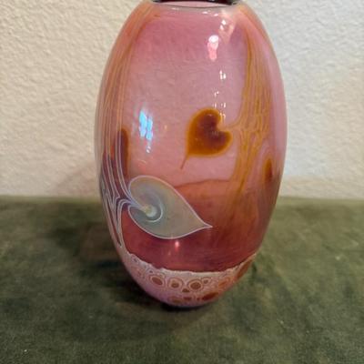 Art Glass Vase - Pink and Gold Tone