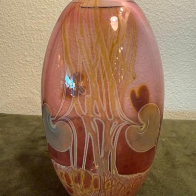 Art Glass Vase - Pink and Gold Tone