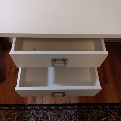 CORNER DESK/PROJECT TABLE WITH 2 BASES THAT HAVE DRAWERS