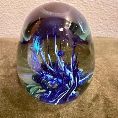 Art Glass Blue Swirl Paperweight - SPW-3