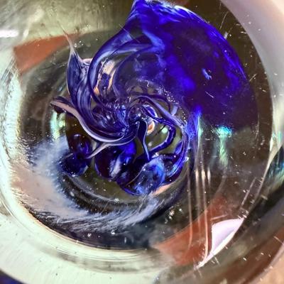 Art Glass Blue Swirl Paperweight - SPW-3