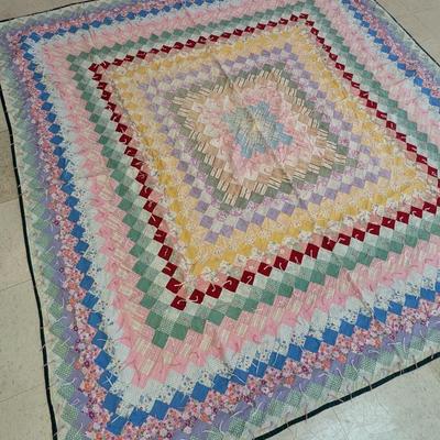 Approx 74 1/4" x 69" Vintage Hand Made Quilt
