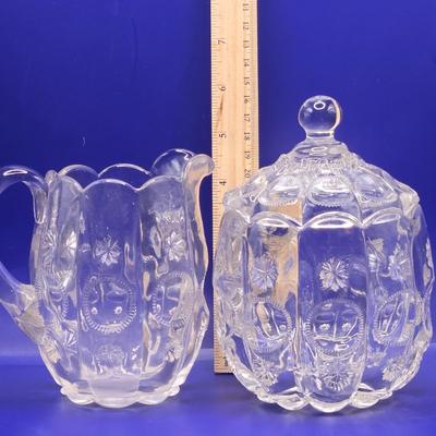 LOT 1L: Variety of Crystal and Glass Pieces Including Large Platter, Covered Cheese Dish, Creamer & Sugar, and More