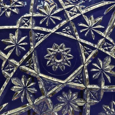 LOT 1L: Variety of Crystal and Glass Pieces Including Large Platter, Covered Cheese Dish, Creamer & Sugar, and More