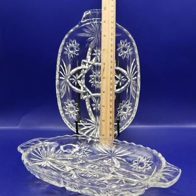 LOT 1L: Variety of Crystal and Glass Pieces Including Large Platter, Covered Cheese Dish, Creamer & Sugar, and More