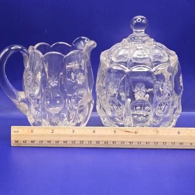 LOT 1L: Variety of Crystal and Glass Pieces Including Large Platter, Covered Cheese Dish, Creamer & Sugar, and More