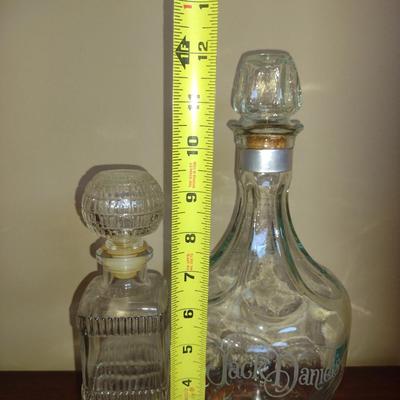 Pair of Glass Decanters with Stoppers- One Jack Daniels