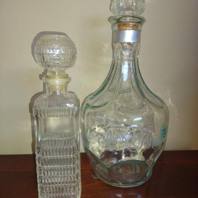 Pair of Glass Decanters with Stoppers- One Jack Daniels