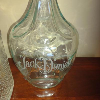 Pair of Glass Decanters with Stoppers- One Jack Daniels