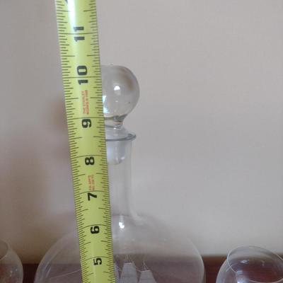 Five Piece Cordial Set with Etched Ship Design- Decanter and Four Glasses