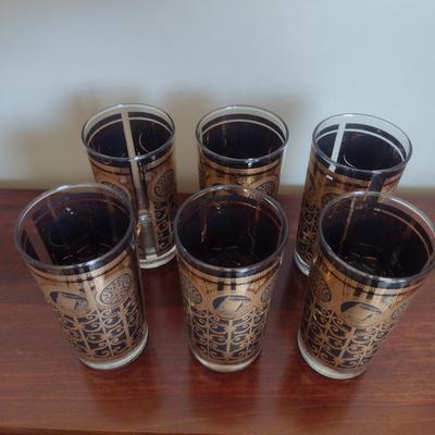 Set of Six Mid-Century Modern Libbey Hollywood Regency Prudential Insurance 90th Anniversary Highball Drinking Glasses