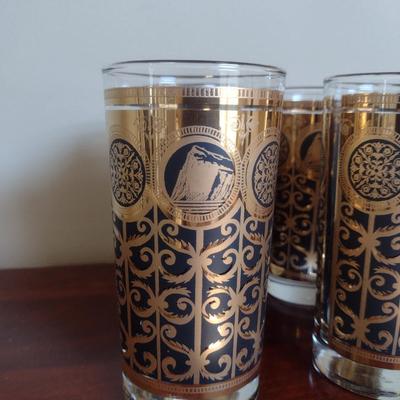 Set of Six Mid-Century Modern Libbey Hollywood Regency Prudential Insurance 90th Anniversary Highball Drinking Glasses