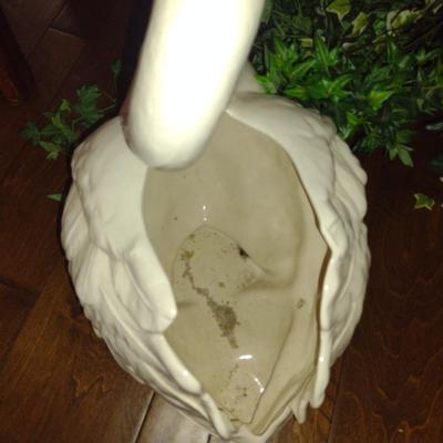 Large, Porcelain Swan with Artificial Greenery- Approx 17 1/4" Tall