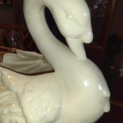 Large, Porcelain Swan with Artificial Greenery- Approx 17 1/4" Tall